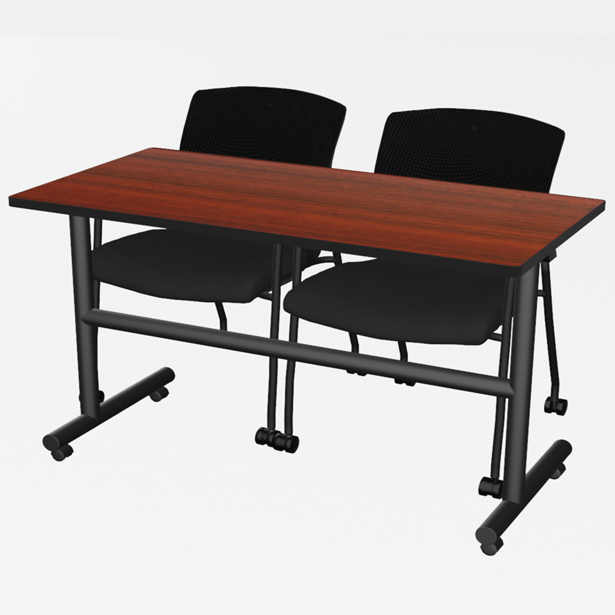 Regency Kobe Flip-Top Training Nesting Table with 2 Knight Mesh Chairs — 48in. x 24in., Mahogany, Mobile, Model# MKFT4824MH56CBK